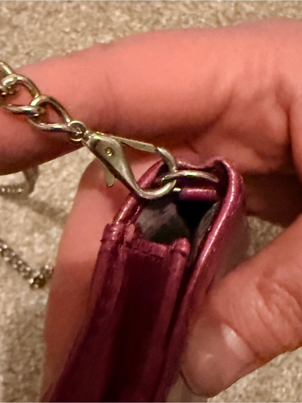 HOBO International Fuchsia Pink Glazed Leather Mini Crossbody Bag Wallet Chain - Picture 3 of 14